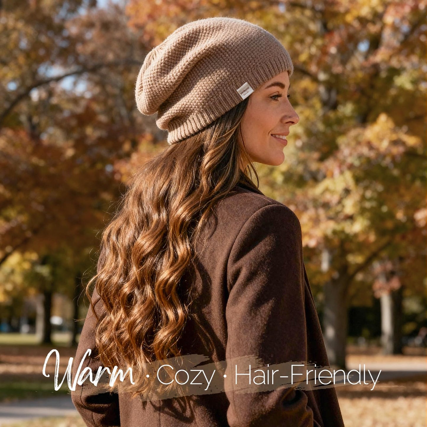 YANIBEST Satin Lined Beanie, Warm Winter Hats for Women, Classic Slouchy Beanie Knit Hat, Khaki