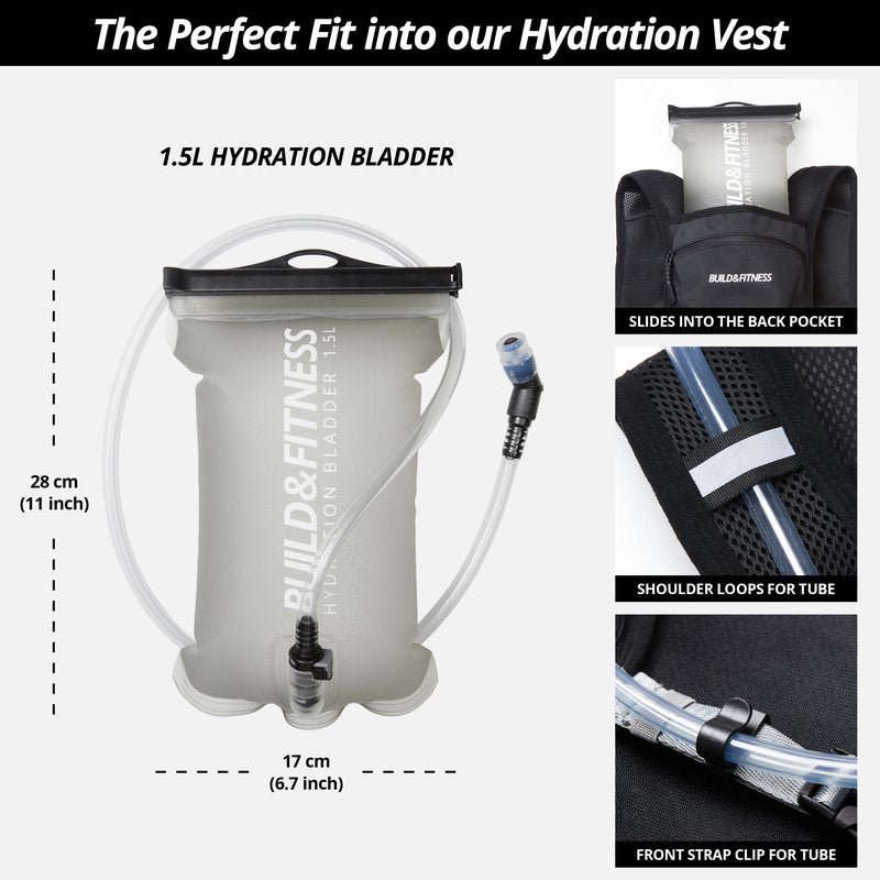 Running Hydration Vest for Women and Men 8 Pocket, Black Vest with 1.5L Bladder + 2X 500ml Soft Flasks Quick Dry, Water-Resistant, Breathable, Adjustable Backpack for Runs, Hiking, Cycling, Marathons