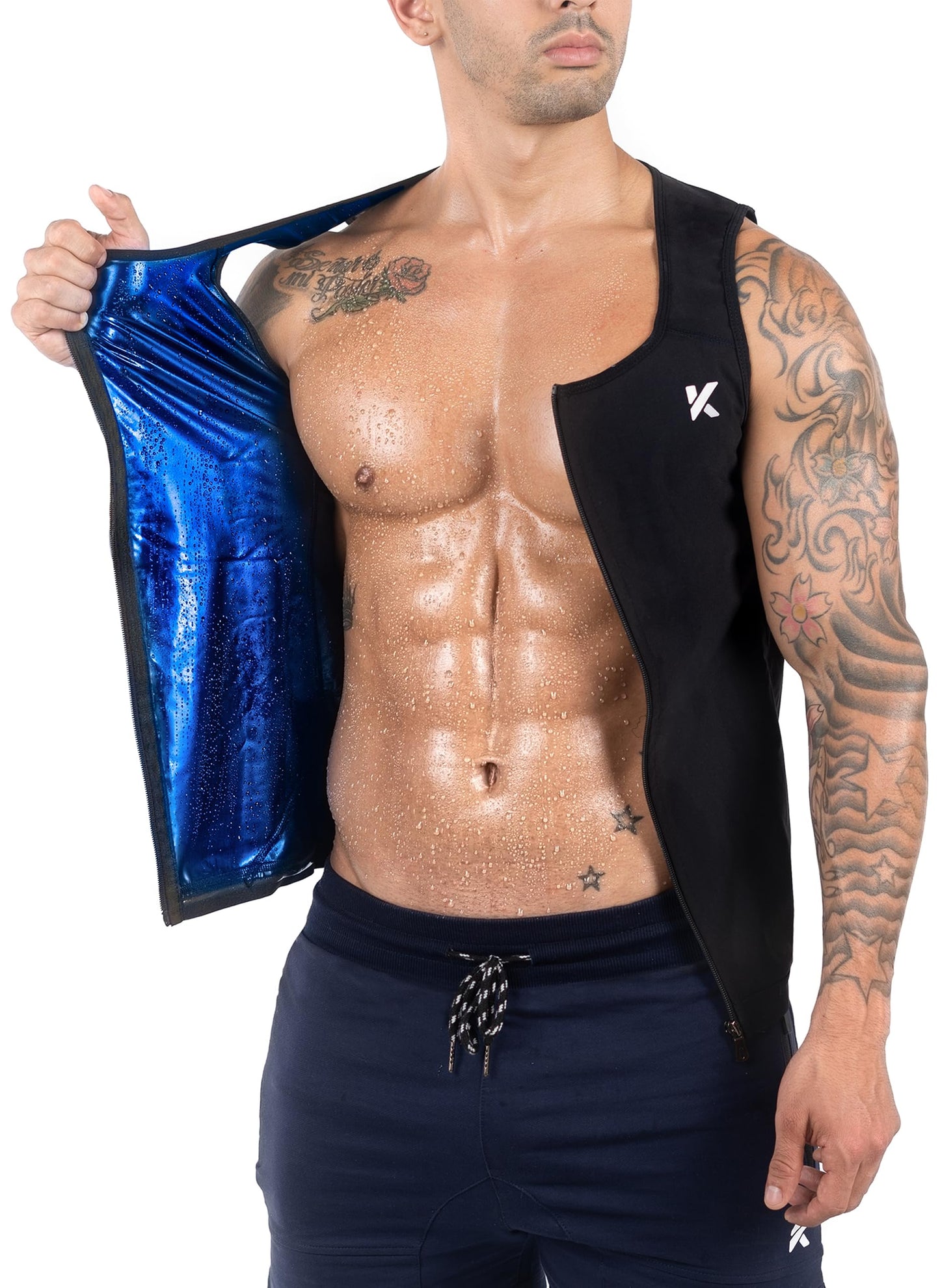 Kewlioo Men's Premium Zip Sauna Tank Top - Heat Trapping Sauna Shirt for Men, Compression Sweat Vest Sauna Suit for Gym, Workouts, Exercise, Fitness (Black, 2XL/3XL)