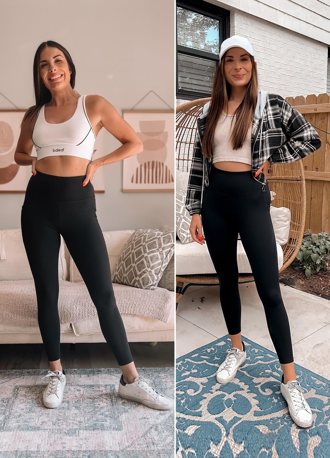 baleaf Women's Leggings with Pockets Black M