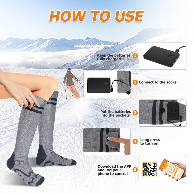 Rechargeable Heated Socks for Men Women with APP Control, 5000mAh*2 Battery Heating Socks, Electric Heated Socks for Outdoor Work Camping Fishing Climbing