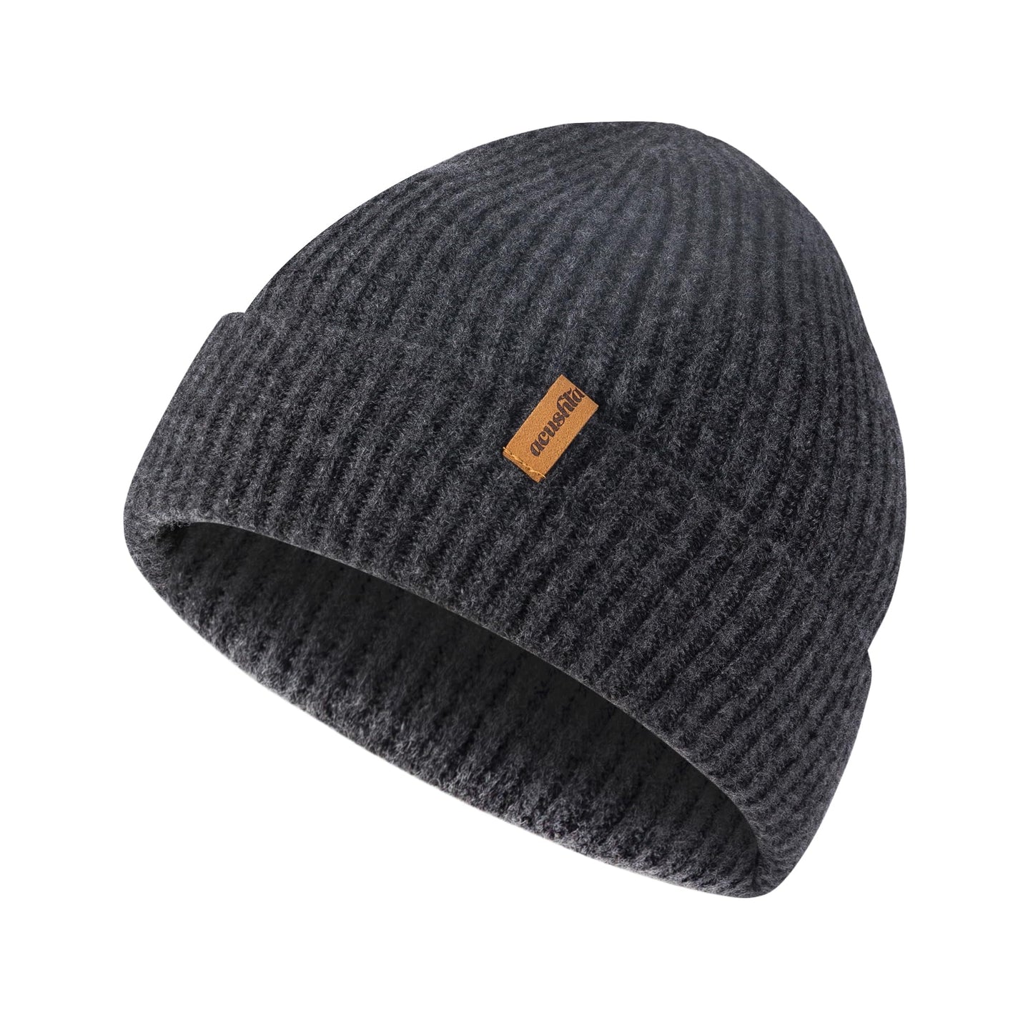 ACUSHLA 100% Merino Wool Beanie for Men & Women Oversize Winter Hat for Big Head Unisex Knit Watch Cap Skull Wrap for Cold Weather, M-L Dark Grey