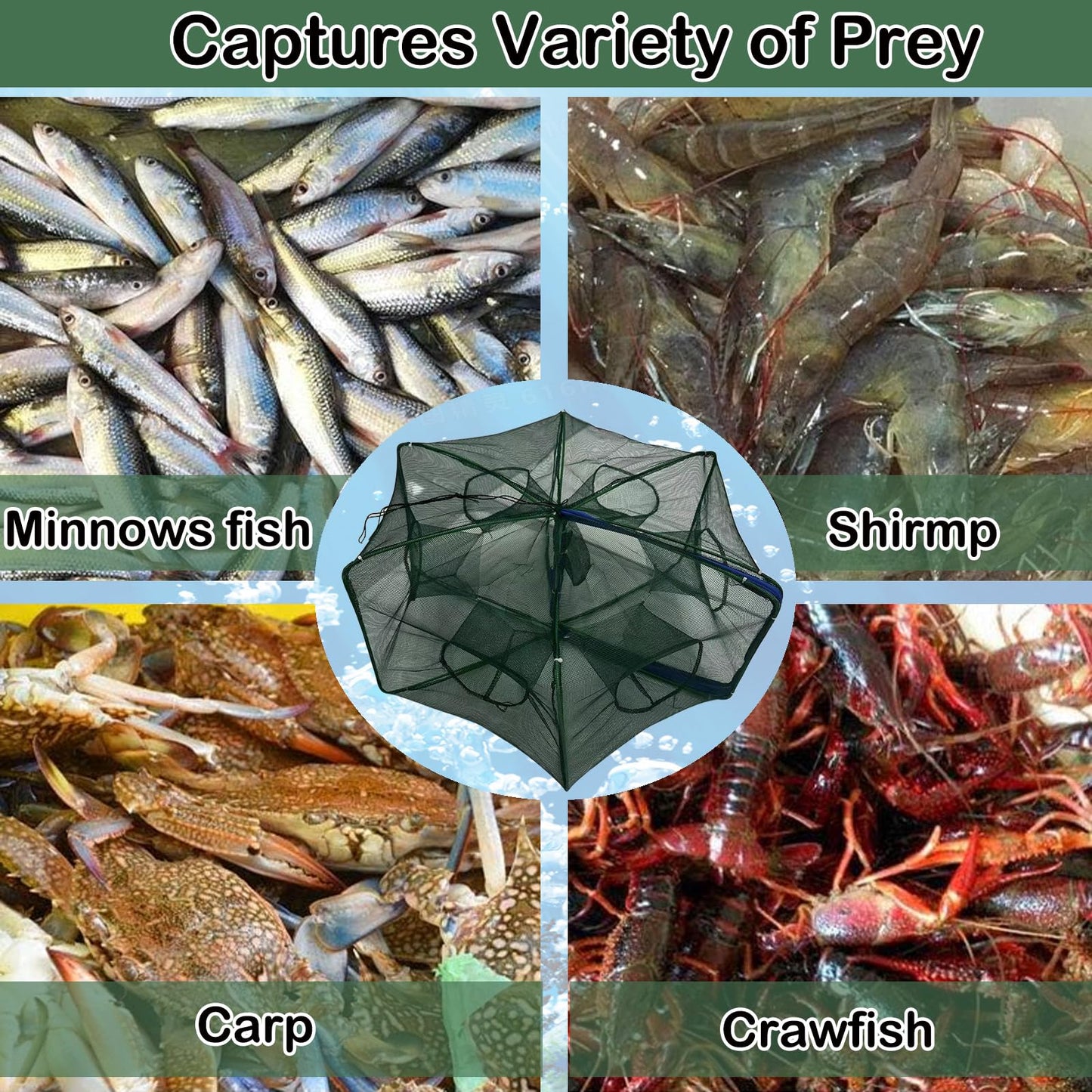 Foldable Fishing Bait Trap, Collapsible FishingTrap Net for Minnow, Crab, Crayfish, Shrimp - Easy Use 10 Hole Cast Trap Net Fishing Accessories, Catch More Fish and Crustaceans Effortlessly
