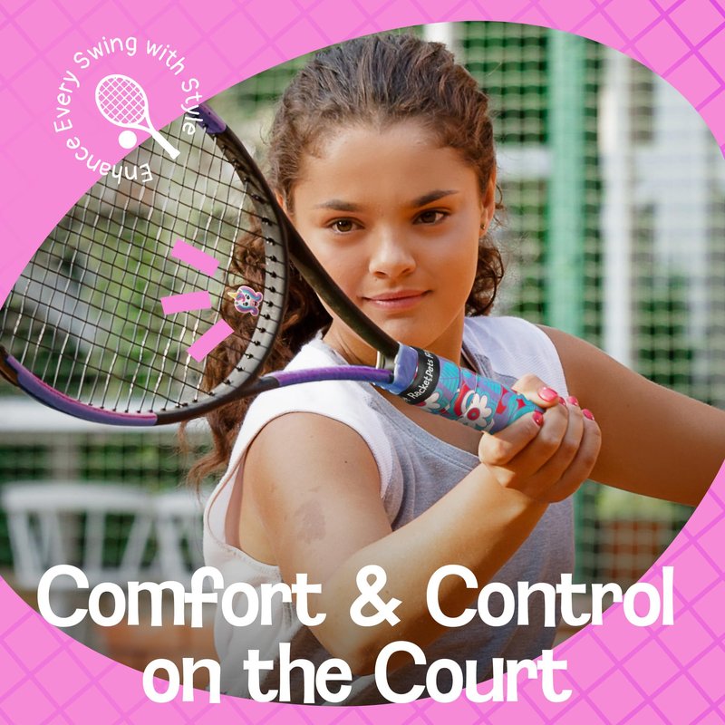 Racket Pets Kids Tennis Racket Dampener & Matching Overgrip Tape, Performance Shock Absorbing Dampener for Tennis Racket & Fun Animal Print Tennis Wrap Grip Tape (Unicorn)