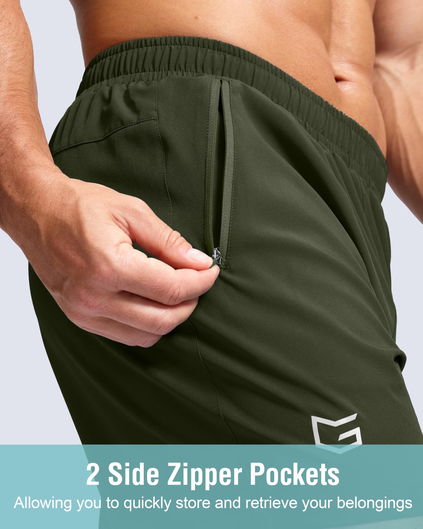 Men's Athletic Running Shorts with Zipper Pockets Quick Dry 7"/ 5"/ 9" Workout Gym Shorts for Basketball Hiking(Olive,9XS)