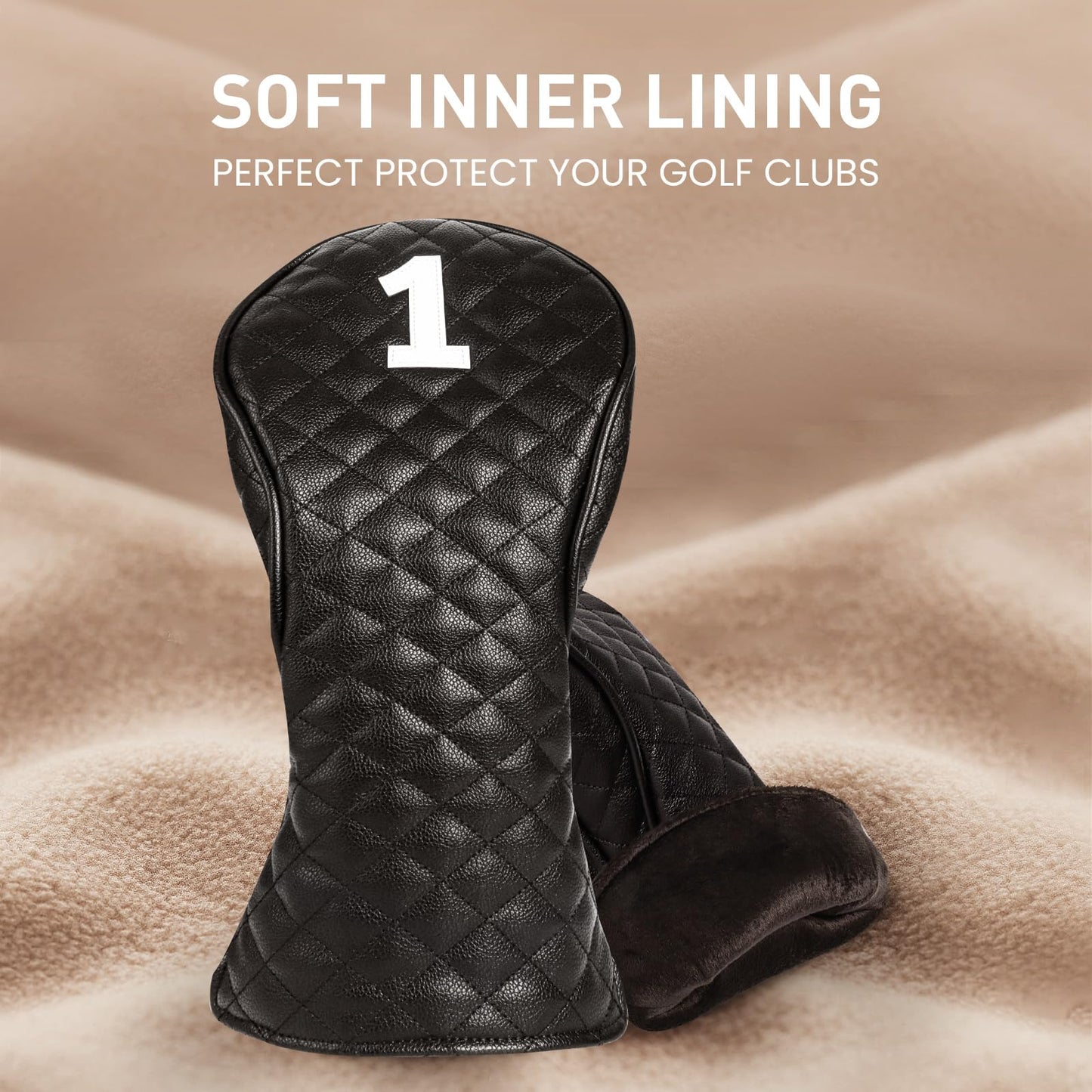 FINGER TEN Golf Club Head Covers for Woods Driver Fairway Hybrid with Interchangeable Number Tag 1 3 5 Premium Leather Headcovers for Women Men (Black, D+F+H)