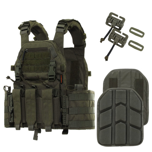 Tuxapo Tactical MOLLE Vests with Triple mag Pouch and Side Cummerbund Pouches, Quick Release Vests for Men