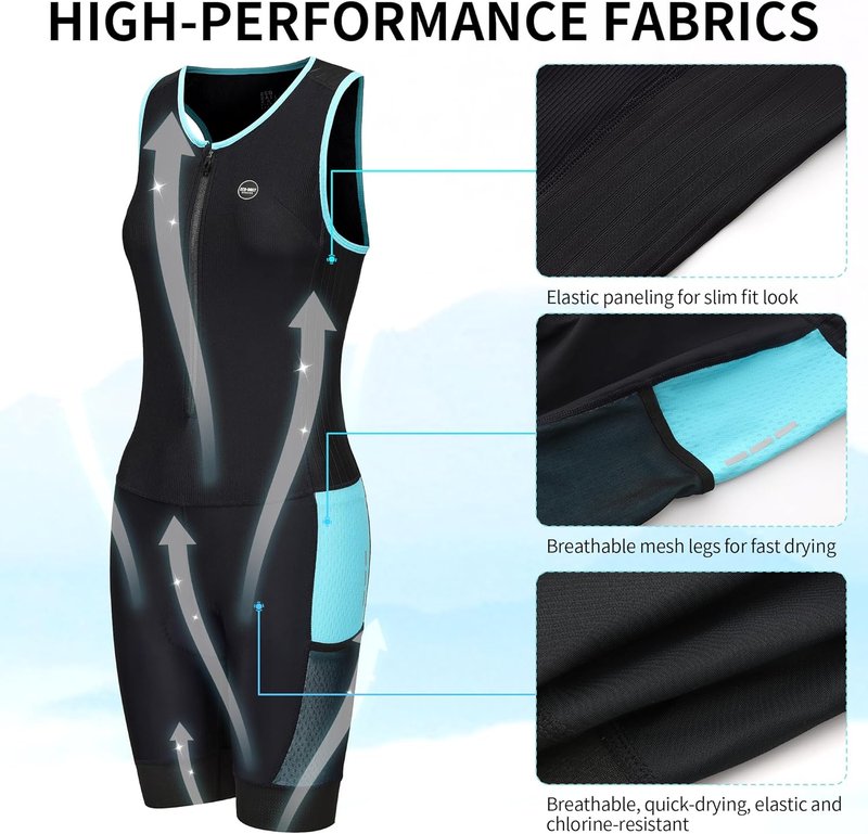 Women's Triathlon Suit - Padded Sleeveless Quick-Dry Skinsuit for Running, Swimming & Cycling | Comfortable Fit