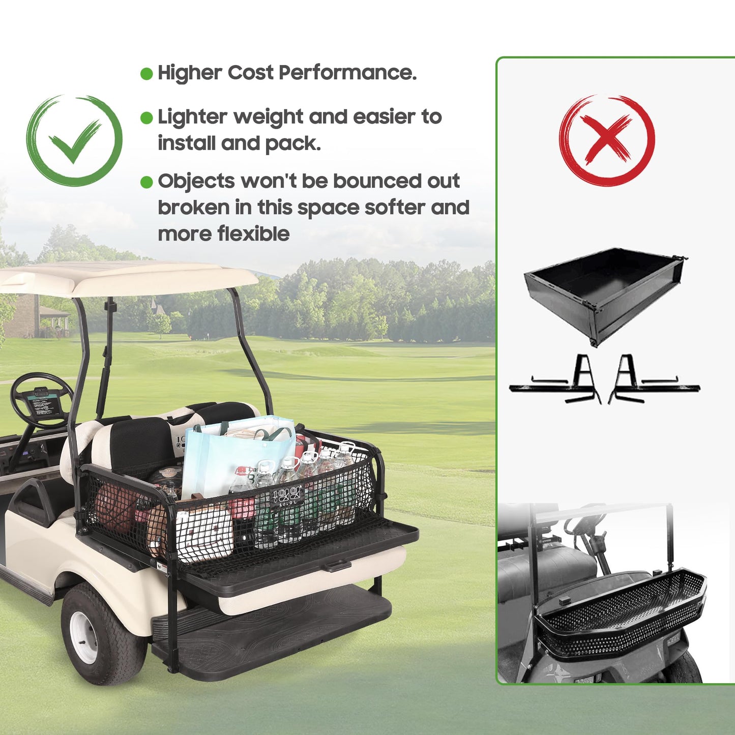 10L0L 4 Passenger Golf Cart Cargo Net for Yamaha,Club Car DS/Precedent, EZGO TXT/RXV, Adjustable Elastic Storage Net, Cargo Mesh Organizer Nets with Strong Buckle