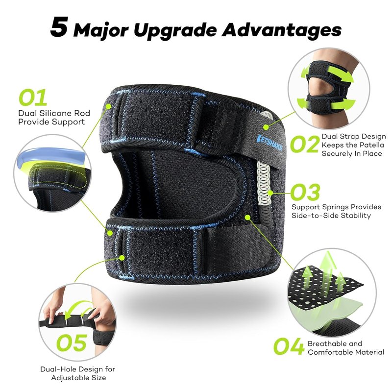 Patellar Tendon Support Strap - Knee Brace with Side Stabilizers & Gel Pads for Pain Relief | Large