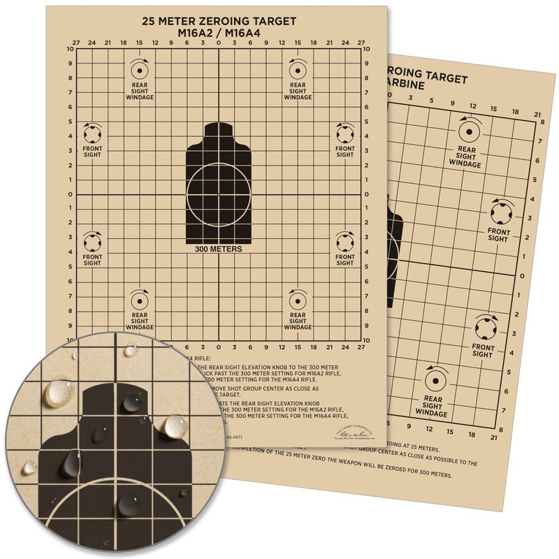 Rite in the Rain Weatherproof 25 Meter Target, 8.5" x 11", Tan, M16A2 / M16A4 Front, M4 CARBINE Back, 100 Sheet Pack (No. 9125)