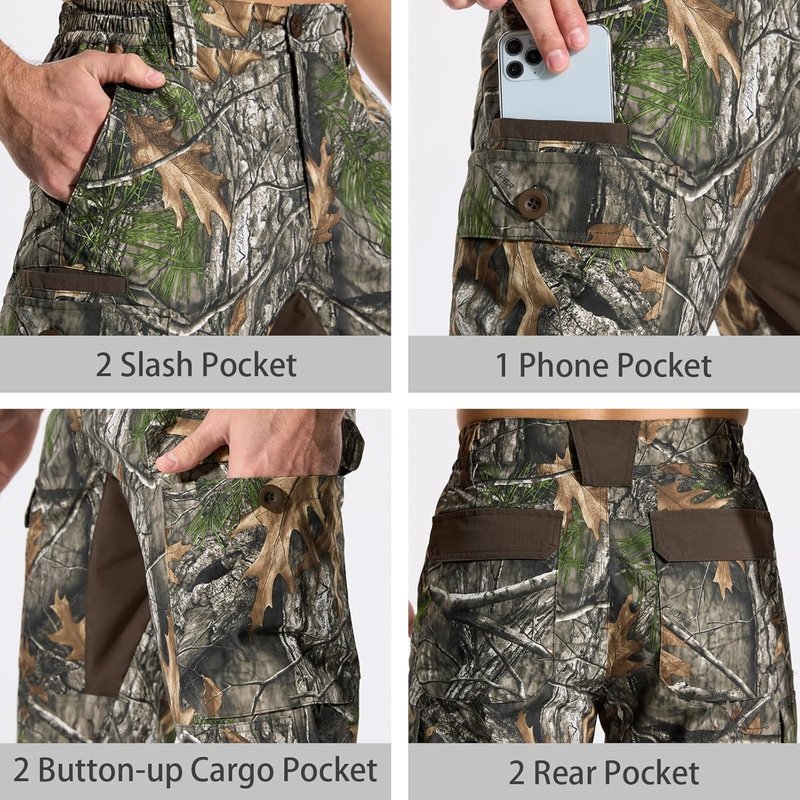 Camo Hunting Pants for Men - Water-Resistant, Quiet Design | 6 Pockets, Matte Finish