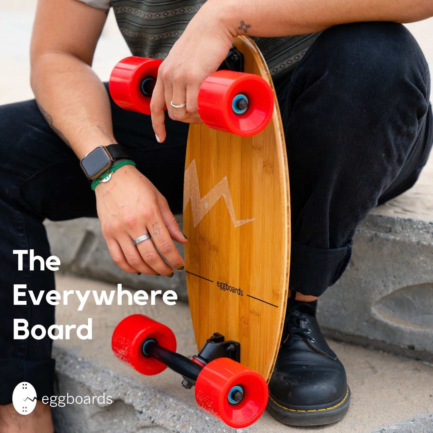 Eggboards Mini Longboard Cruiser Skateboard Complete | 19'' x 9'' | Portable Bamboo Cruiser Board. Easy to Carry, Smooth to Ride. Short Long Boards Skateboards for Adults, Beginners, Kids Skateboard.
