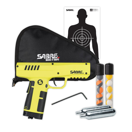 SABRE Home Defense Pepper Projectile Launcher, with 7, .68 Cal. Projectiles, 40% More Stopping Power, Direct Impact Up to 60ft., Area Saturation Up to 175ft, includes SABRE Compact Pepper Gel Canister