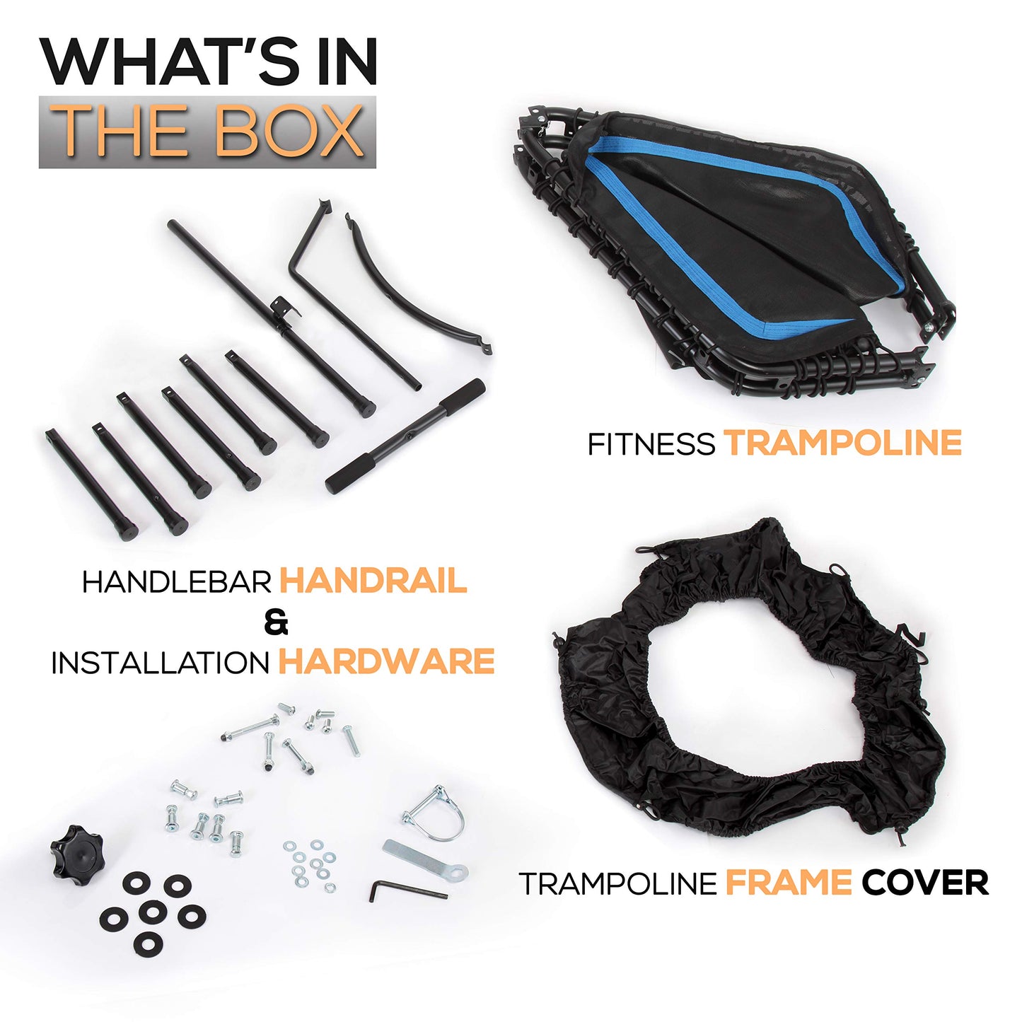Fitness Exercise Rebounder Mini Trampoline - 48" Inch Hexagonal Jump Exercise Equipment Mini Trampoline for Adults - Rebounders Mini Trampolines for Adults with Bar Handle - SereneLife SLELT518 , Black