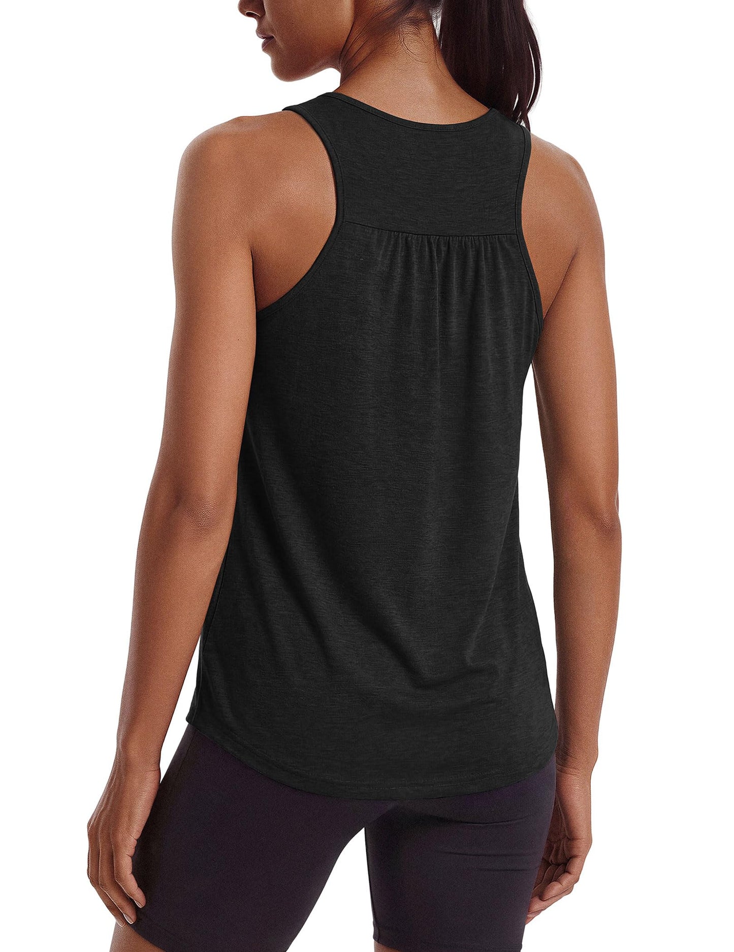 PINSPARK Women's Sleeveless Workout Tops Lightweight Active Yoga Muscle Shirts Racerback Athletic Running Tank Tops,Black L