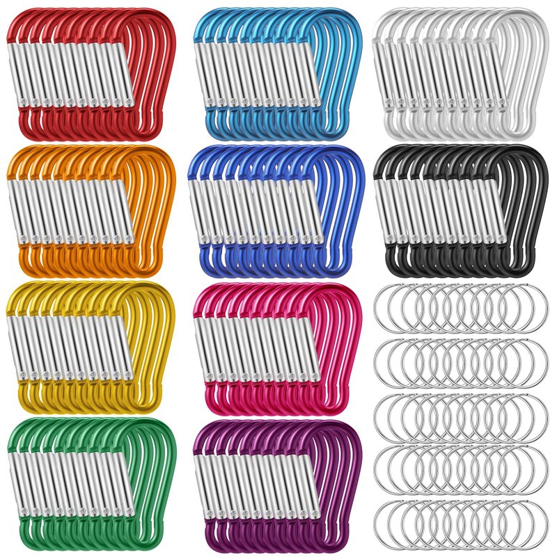 Yaocom 200 Pcs 1.8" Bulk 100 Aluminum Clip Keychains with 100 Keyrings Metal Mini Spring Snap Hooks for Camping Hiking Traveling Outdoor Activities (Stylish Color)