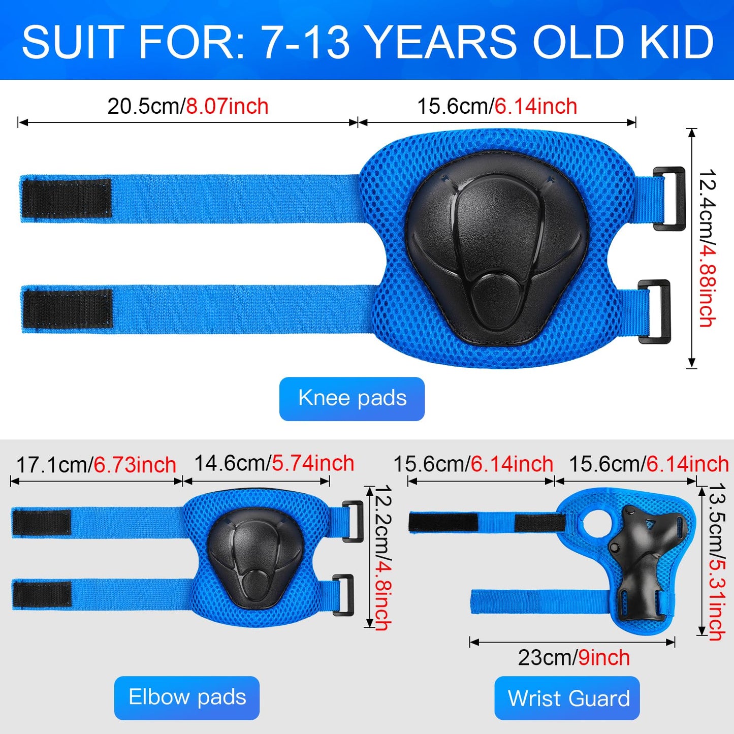 Kids Protective Gear Set Wemfg Knee Pads for Kids 7-13 Years Toddler Knee and Elbow Pads with Wrist Guards 3 in 1 for Skating Cycling Bike Rollerblading Scooter(Blue)