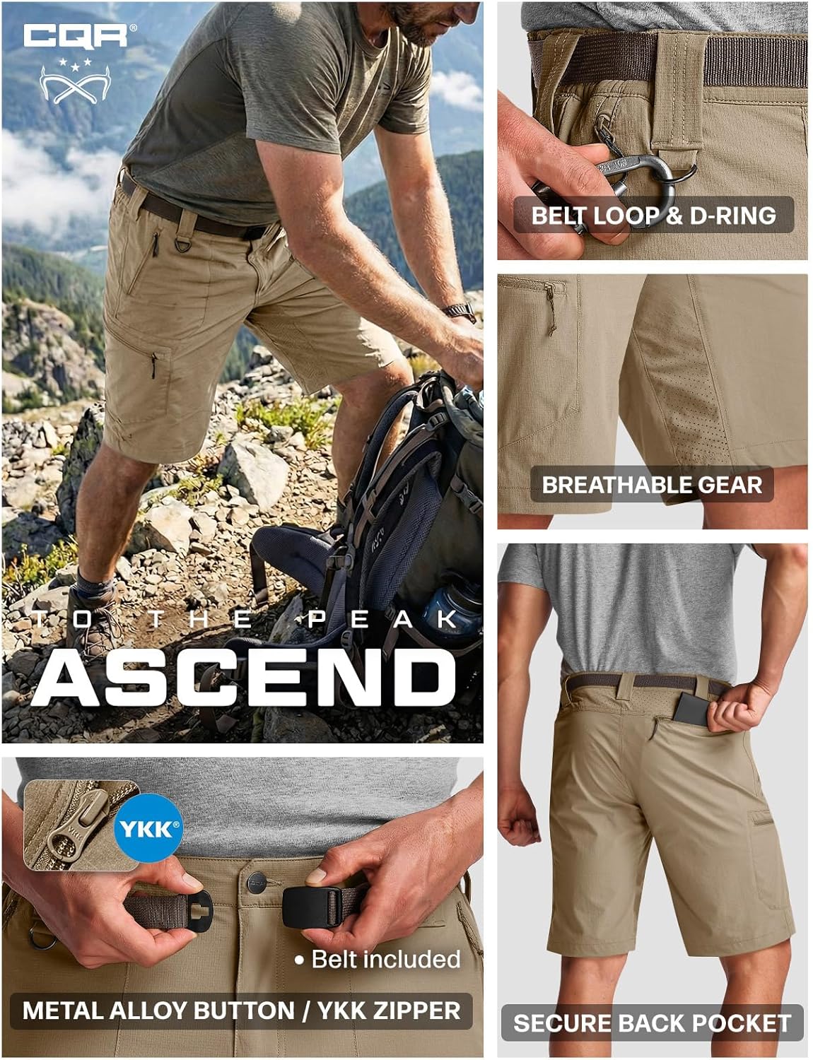 Men's Quick Dry Hiking Cargo Shorts - Lightweight Water-Resistant Tactical Design | Multiple Pockets for Outdoor Activities