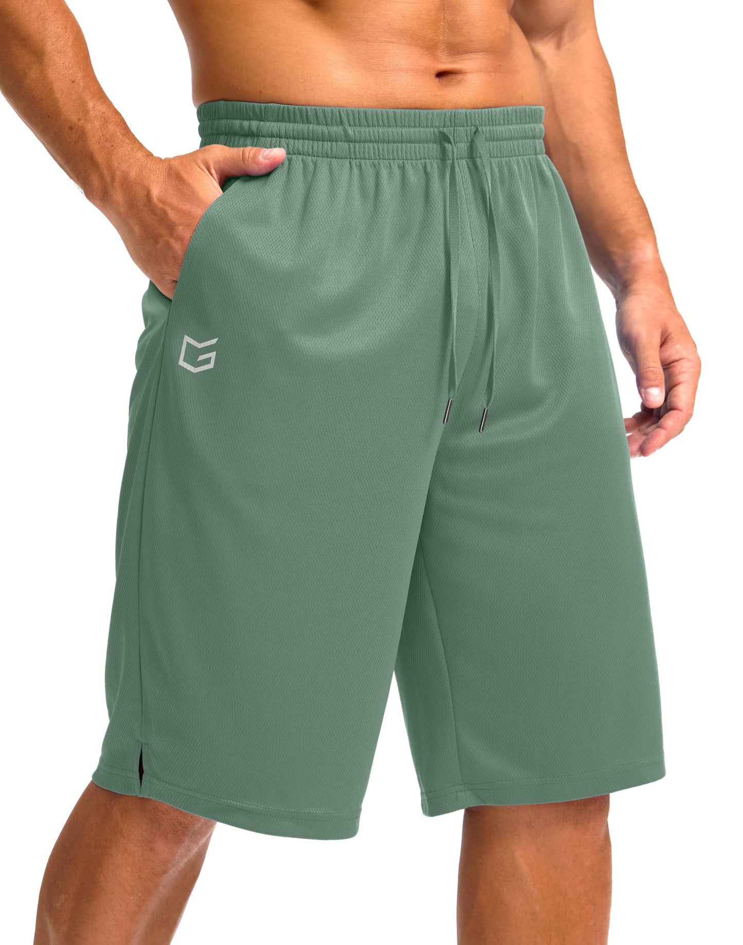 G Gradual Men's Athletic Shorts with Pockets 9" / 11" Long Basketball Shorts Lightweight Quick Dry Gym Workout Shorts for Men(Lodenfrost,M)