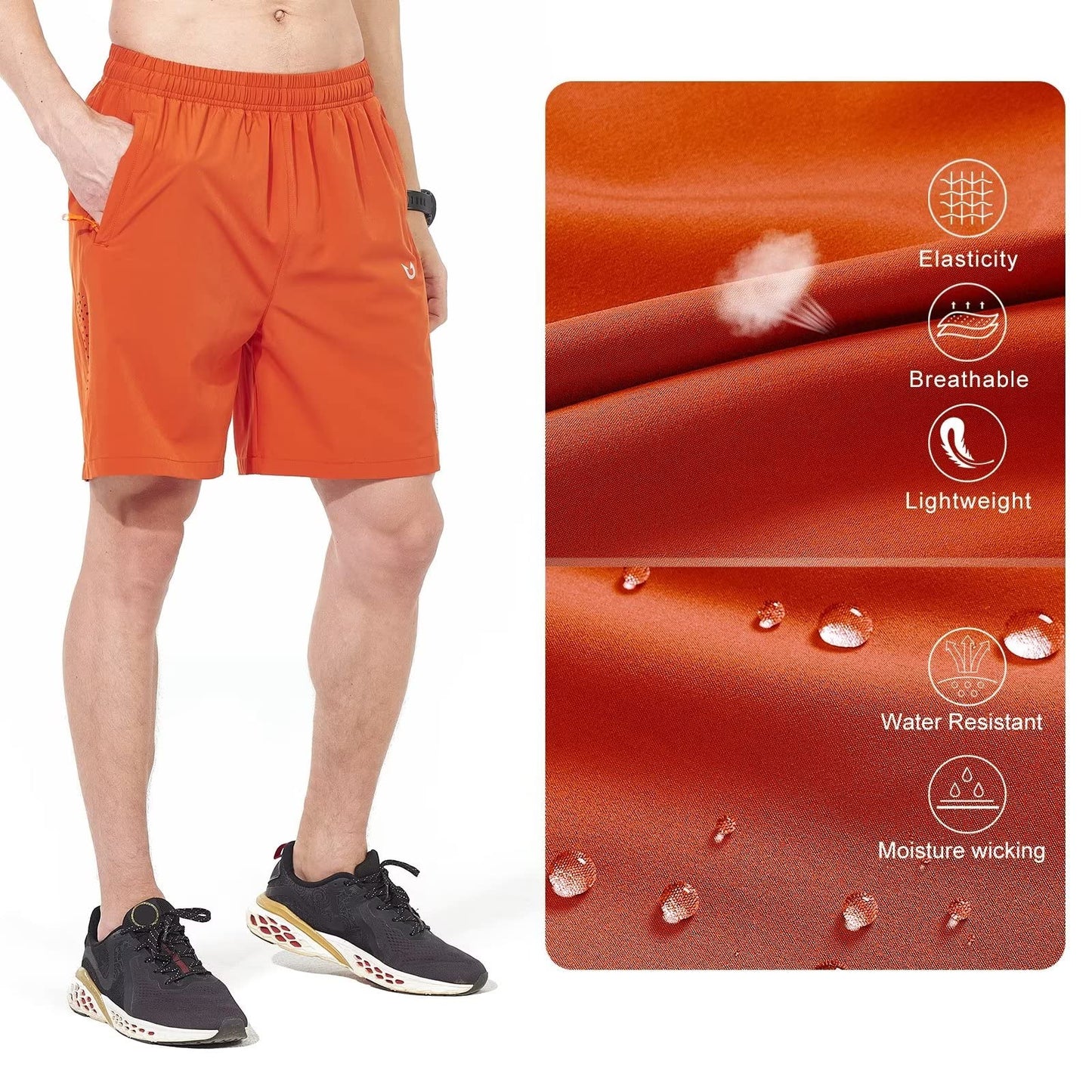 NORTHYARD Men's Athletic Running Shorts Gym Workout 7"/9"/5" Quick Dry Lightweight Sports Basketball Tennis 3 Zipper Pockets Orange S