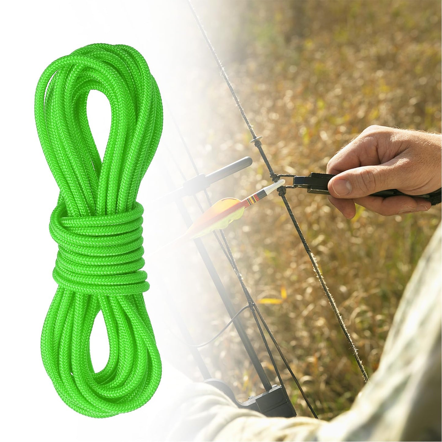 PATIKIL Archery D Loop Rope 10 FT, Bow D Loop String Release Material Nock Wire Nocking Loop Buckle Ring for Compound Bowstring, Bright Green
