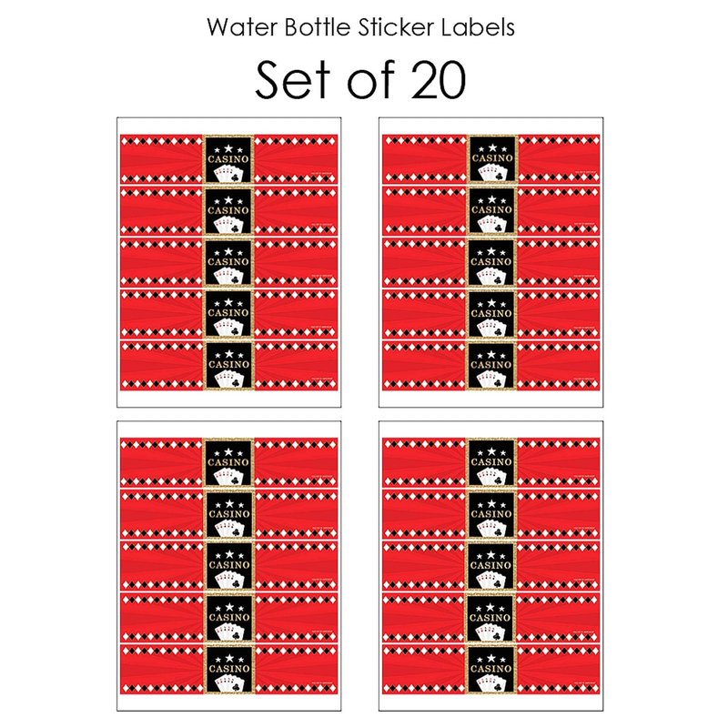 Big Dot of Happiness Las Vegas - Casino Party Water Bottle Sticker Labels - Set of 20