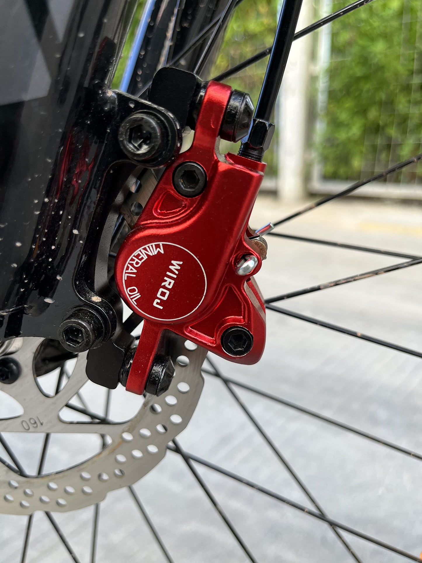 WIROJ Mountain Bike Hydraulic Disc Brake Set, Front & Rear Disc Brake Kit Fit Bicycle MTB XC Trail, e-Bike, Fat Bike, Upgrade kit for Mechanical Disc Brake (Red - Left Front & Right Back)