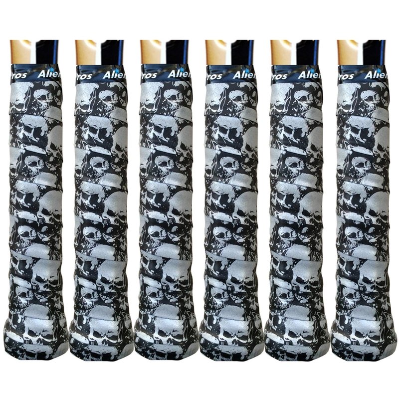 ALIEN PROS Tennis Racket Grip Tape (6 Grips) – Tac Moisture Feel Tennis Grip – Tennis Overgrip Grip Tape Tennis Racket – Wrap Your Racquet for High Performance (6 Grips, Skull)