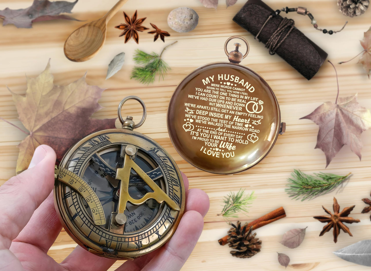 Huband Gifts Valentine's Day Gifts for Husband - Engraved Brass Compass, Romantic Keepsake for Him