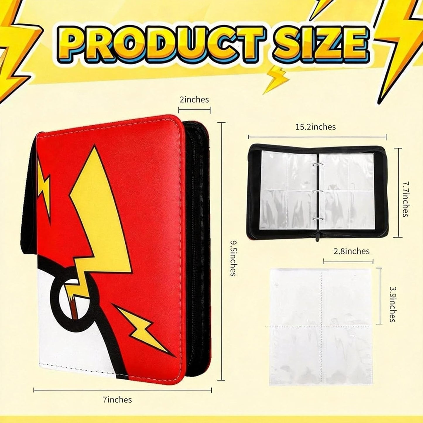 Trading Card Binder - 4 Pocket Holder for 400 Cards | Portable Zipper Case with 50 Removable Sleeves