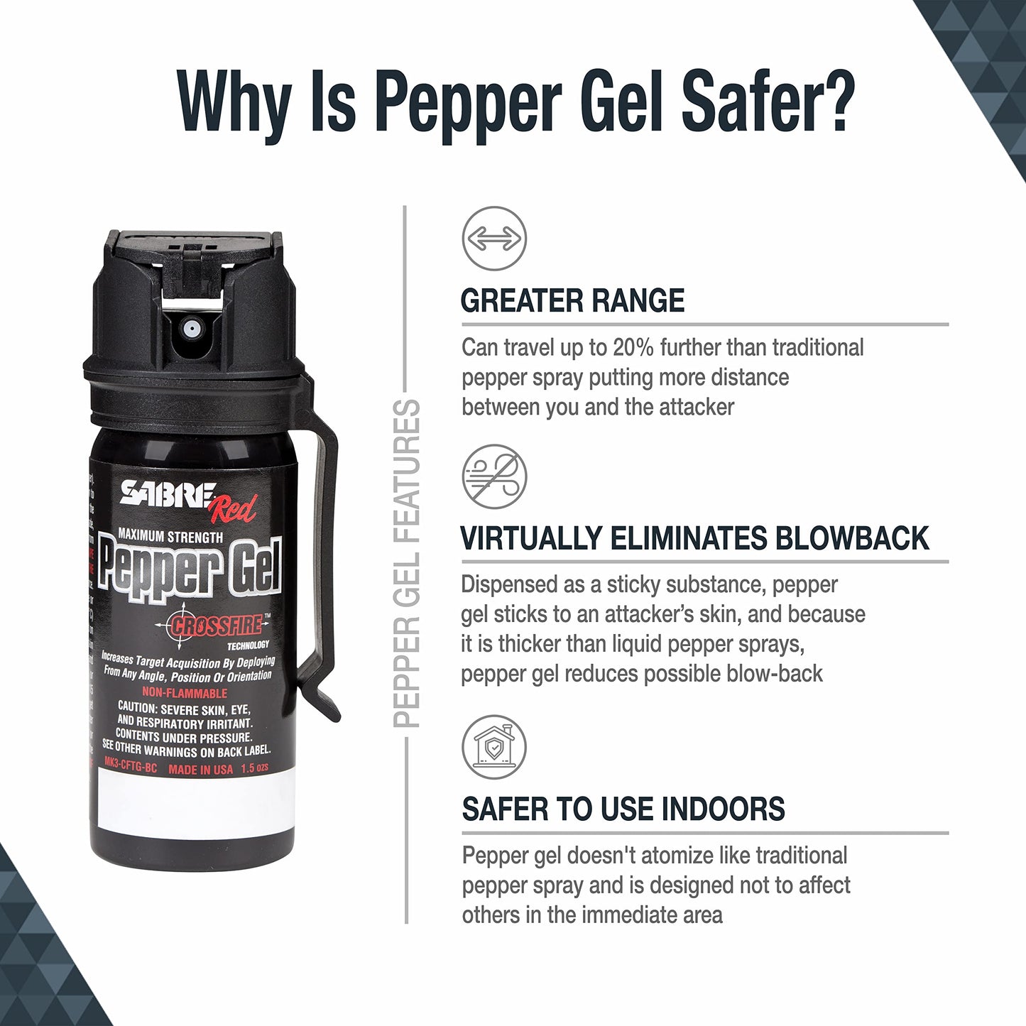 SABRE Crossfire Pepper Gel for Self Defense, Deploys At Any Angle, Maximizes Target Acquisition Against Threats, Easy Carry Belt Clip Safety Flip Top, Max Police Strength Pepper Spray 1.5 fl oz 2 Pack