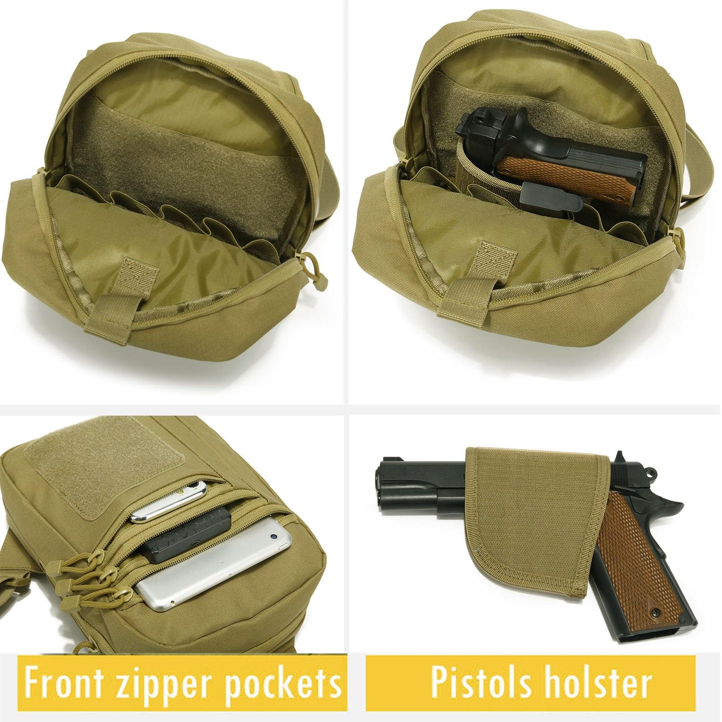 SXJWISHES Tactical Sling Shoulder Bag Concealed Carry bags EDC Crossbody pack Sling Backpack Chest Daypack Crossbody Backpack for Travel Sports Running Hiking (Khaki)