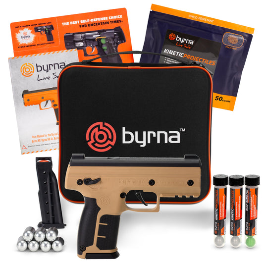 Byrna SD [Self Defense] Kinetic Launcher Ultimate Bundle - Non Lethal Kinetic Projectile Launcher, Home / Personal Defense (Tan) | Assembled in The USA