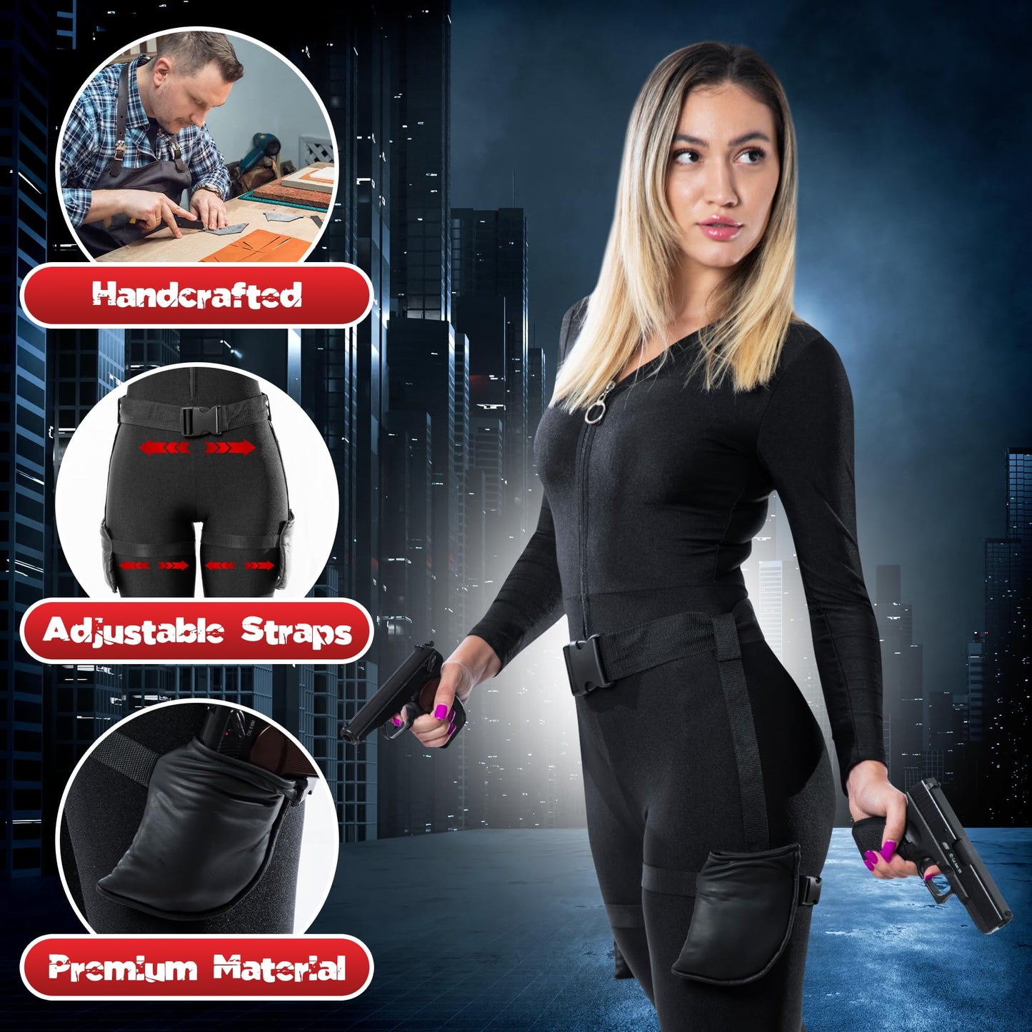 Zadin Black Widow Costume, Gun Leg Holster for Women,Tomb Adventurer Spy Lara Costume Belt,Cat Women Cop Accessories (Charcoal)