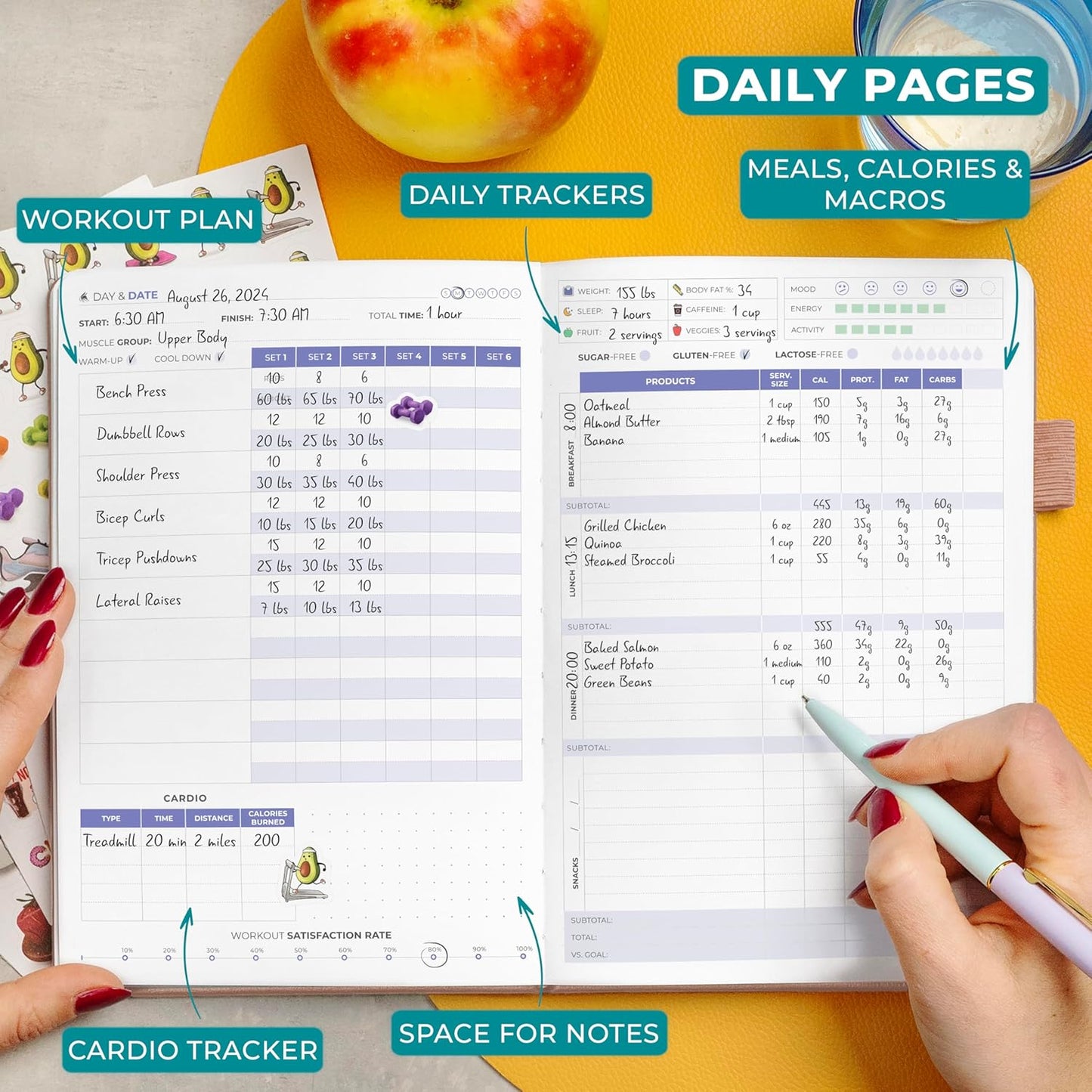 Clever Fox Fitness Journal - Guided Workout & Meal Tracker for Weight Loss | Rose Gold