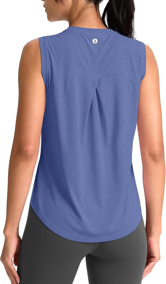 SANTINY Women's Sleeveless Workout Tops - Breathable Athletic Yoga Tank | Lightweight Running Shirt