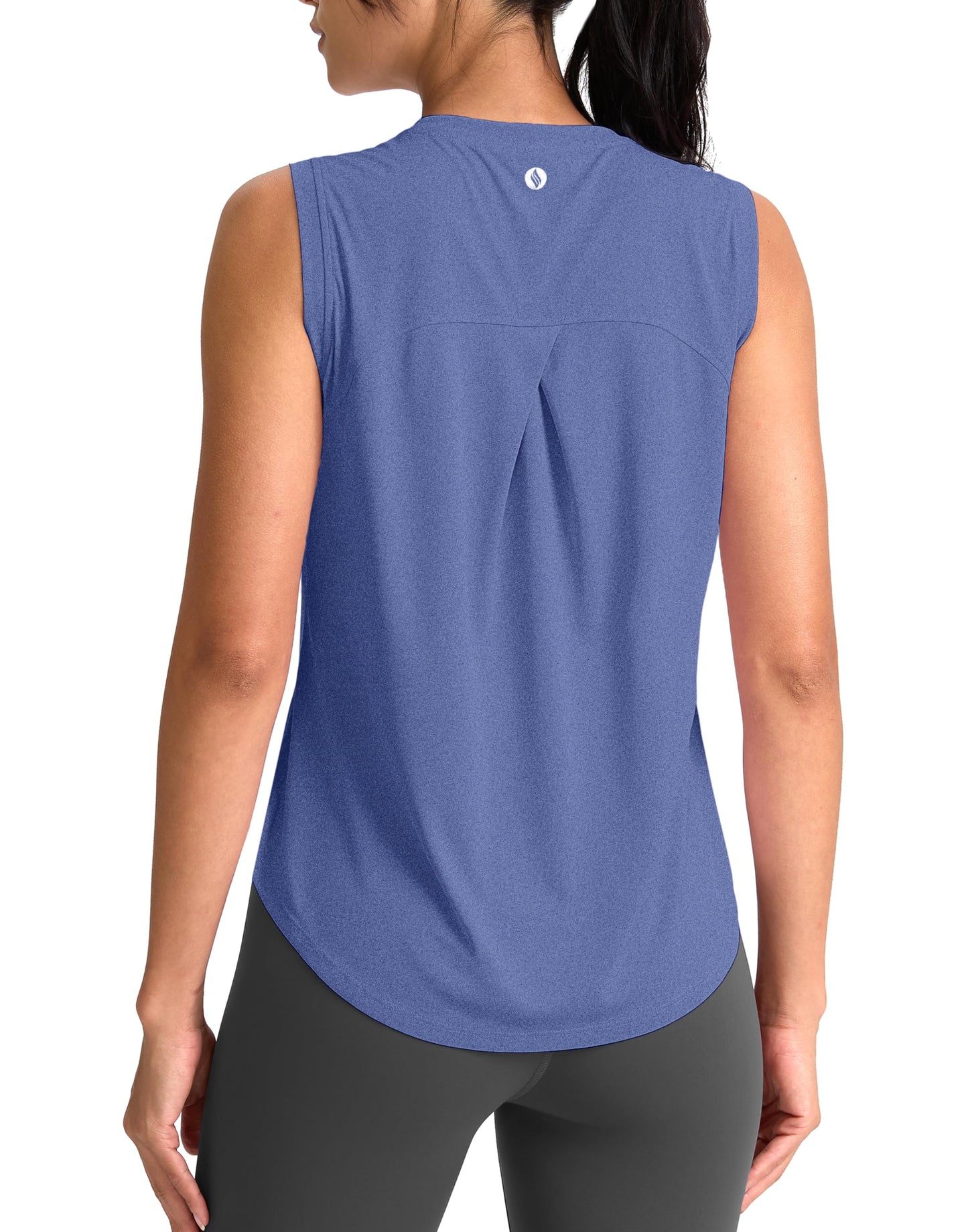 SANTINY Women's Workout Tops Athletic Gym Yoga Tank Tops (Heather Blue_XL)