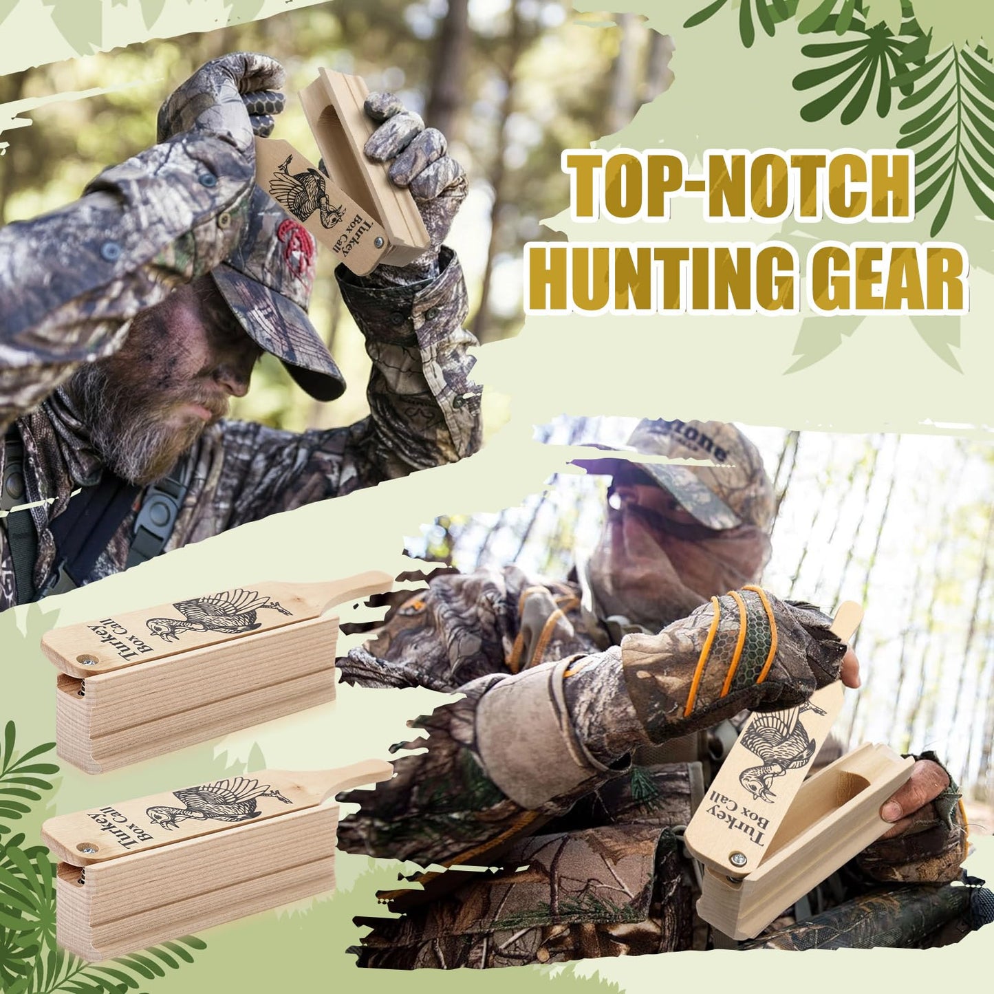 Soulchen 2 Pack Turkey Box Calls for Hunting, Wood Construction, Simulating Wide Range of Realistic Sounds Turkey Calls for Hunters