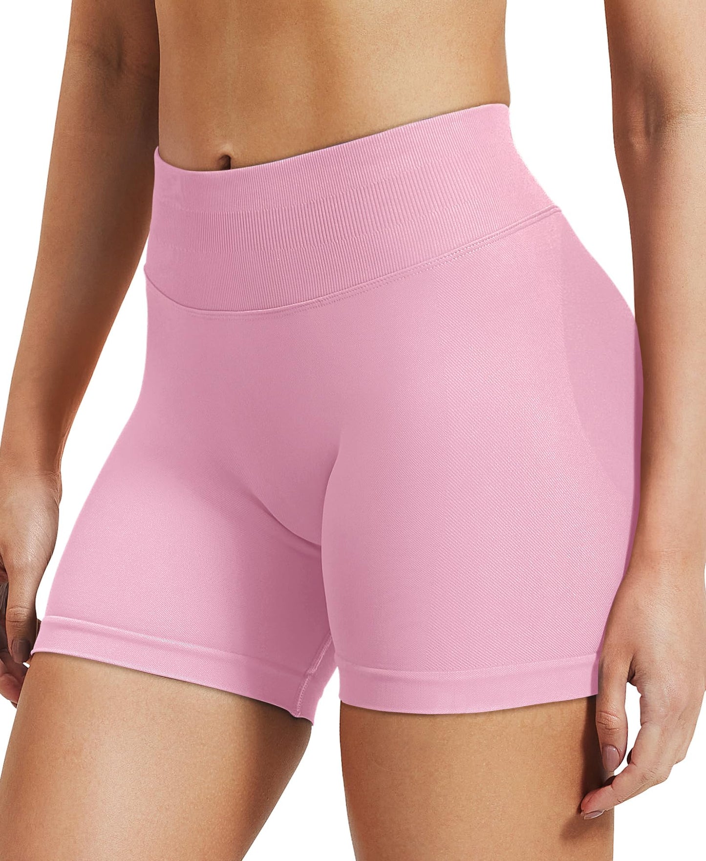 VOYJOY Women Workout Impact Shorts 2.5"/ 3.6"/ 4.5"/ 6" Scrunch Butt Lifting Gym Seamless Booty Biker Shorts Pink