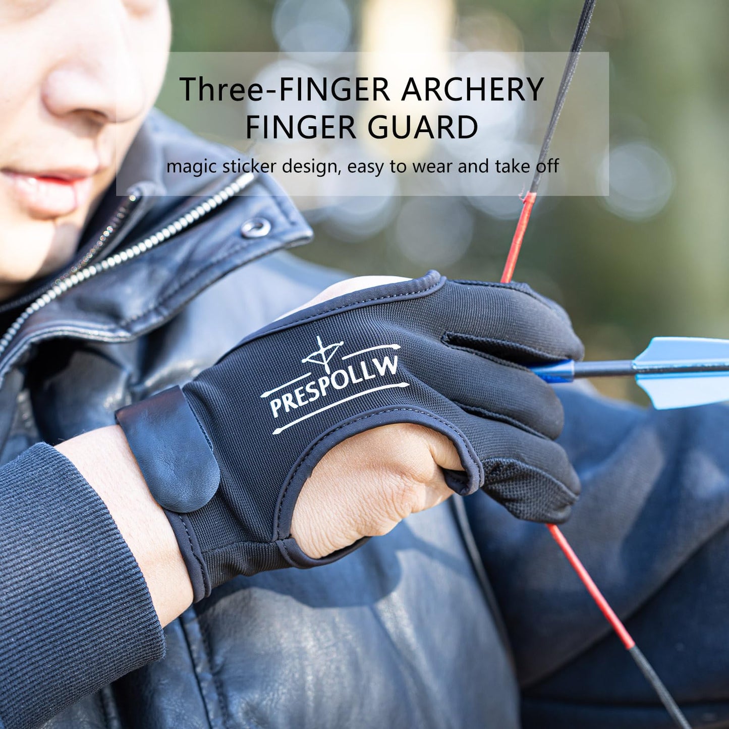 Prespollw Archery Glove Three-Finger Guard – Protective Shooting Glove for Men & Women, Ideal for Recurve & Compound Bow Hunting and Target Practice (Medium)