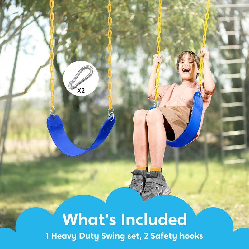 Outdoor Swing Set Replacement Kit - Heavy Duty Chains & 1 Seat for Kids | Blue