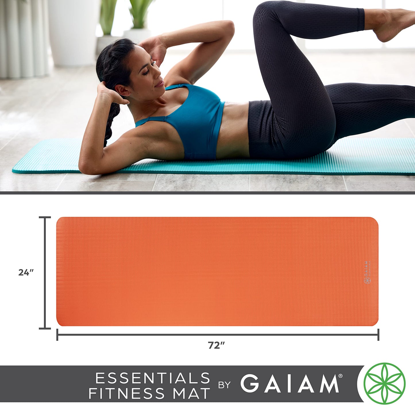 Gaiam Essentials Thick Yoga Mat Fitness & Exercise Mat with Easy-Cinch Carrier Strap, Red, 72"L X 24"W X 2/5 Inch Thick