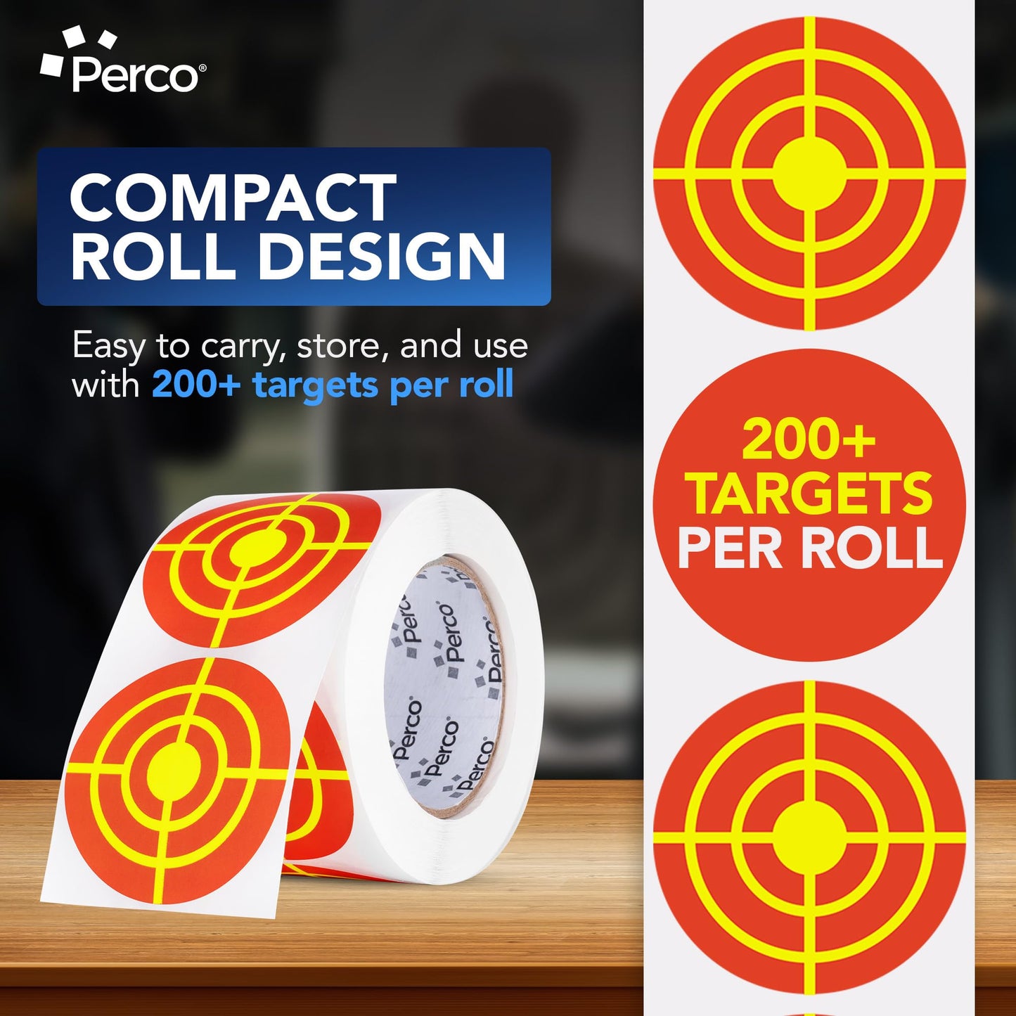3-Inch Perco Red with Fluorescent Yellow Rings Shooting Target Stickers—Bullseye Targets with No Splatter Effect for Rifles, Handguns, BB Guns, Indoor & Outdoor Shooting—Made in USA —500 Stickers/Roll