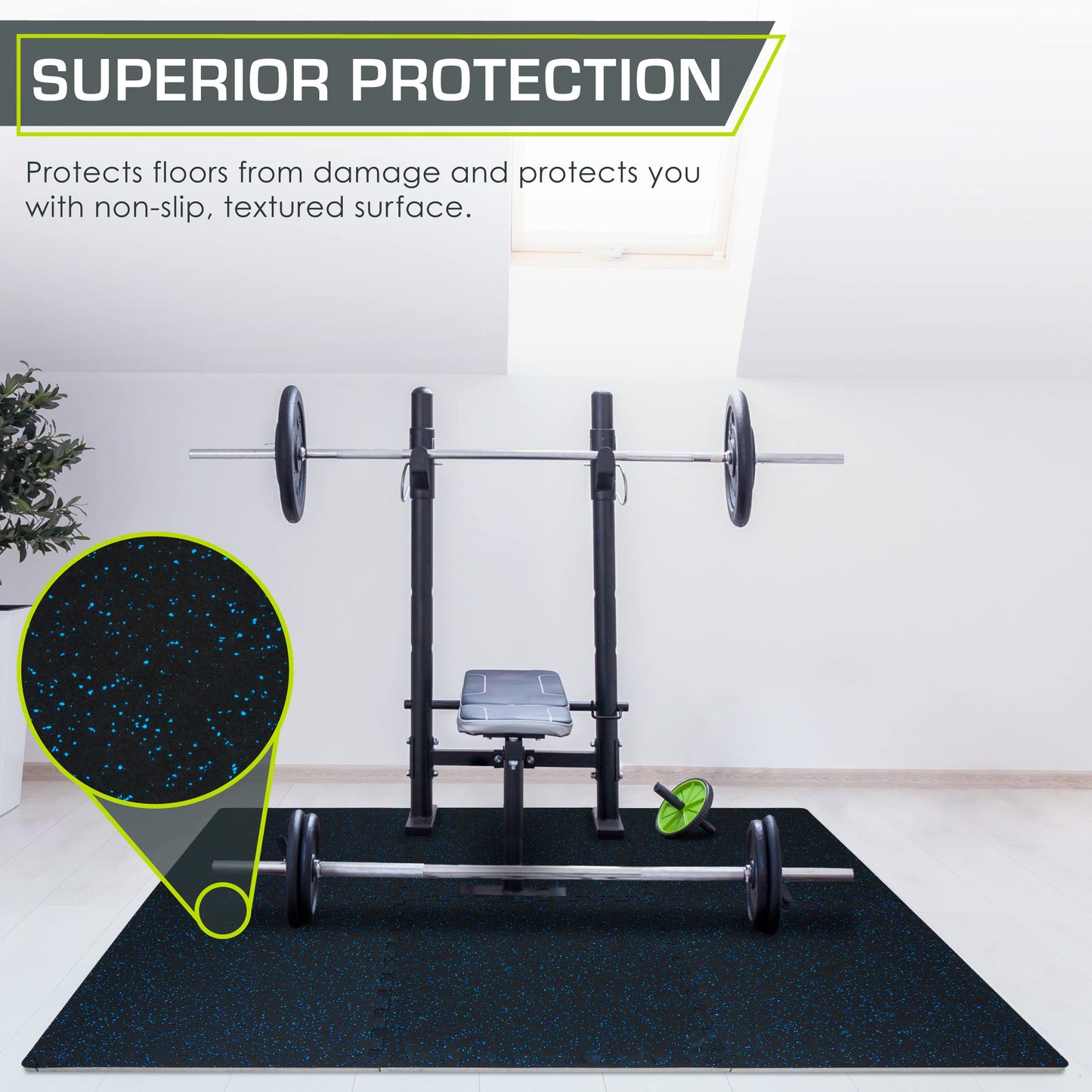ProsourceFit Rubber Top Exercise Puzzle Mat ½-inch, EVA Foam, Protective Interlocking Tiles for Home Gym Equipment and Workouts; Blue, 24 SQ FT, 6 Tiles