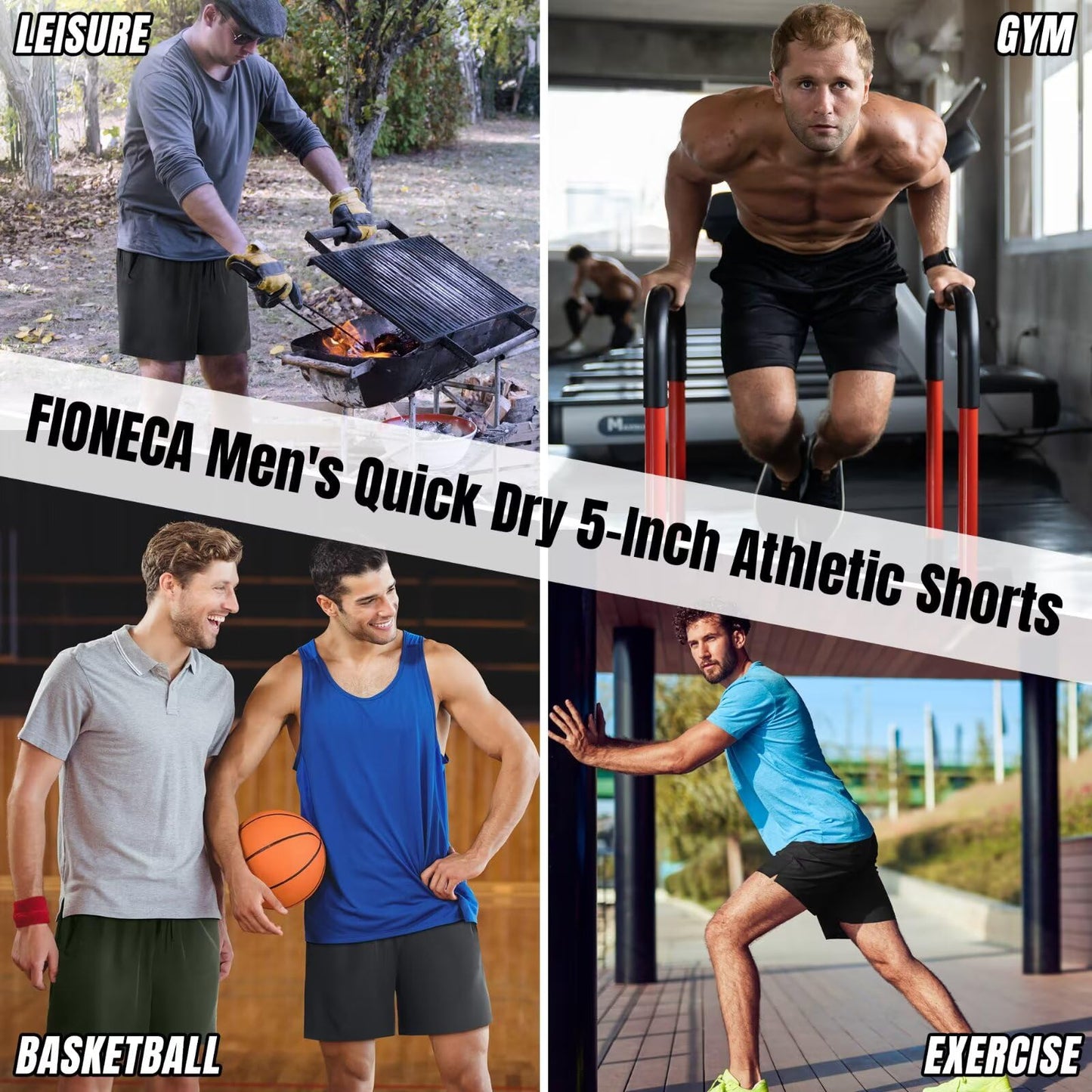 FIONECA 3 Pack Men's Athletic Running Shorts 5 Inch,Quick Dry Gym Workout Shorts with Zip Pockets