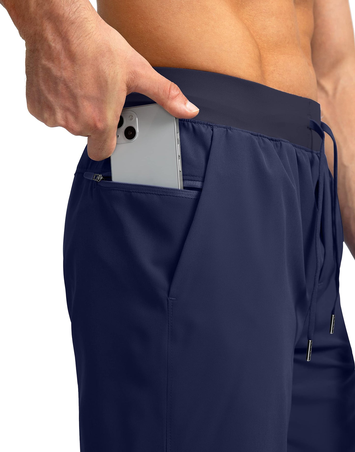 Soothfeel Men's Running Shorts with Zipper Pockets 7 Inch Lightweight Quick Dry Gym Athletic Workout Shorts for Men (Navy, 3XL)