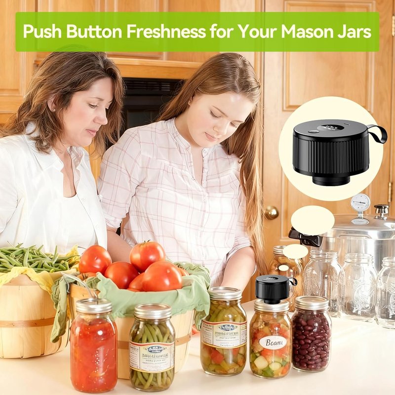 Electric Mason Jar Vacuum Sealer - Upgraded Handheld Auto-Vacuum Seal Kit | Fits Wide & Regular Mouth Jars, Containers & Bags