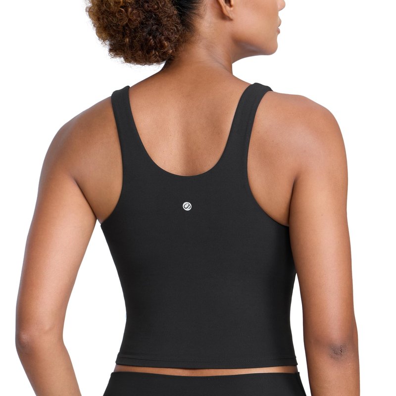 CRZ YOGA Butterlift Racerback Crop Tank Tops for Women - U Neck Yoga Padded Longline Sports Bras Pilates Workout Black Medium