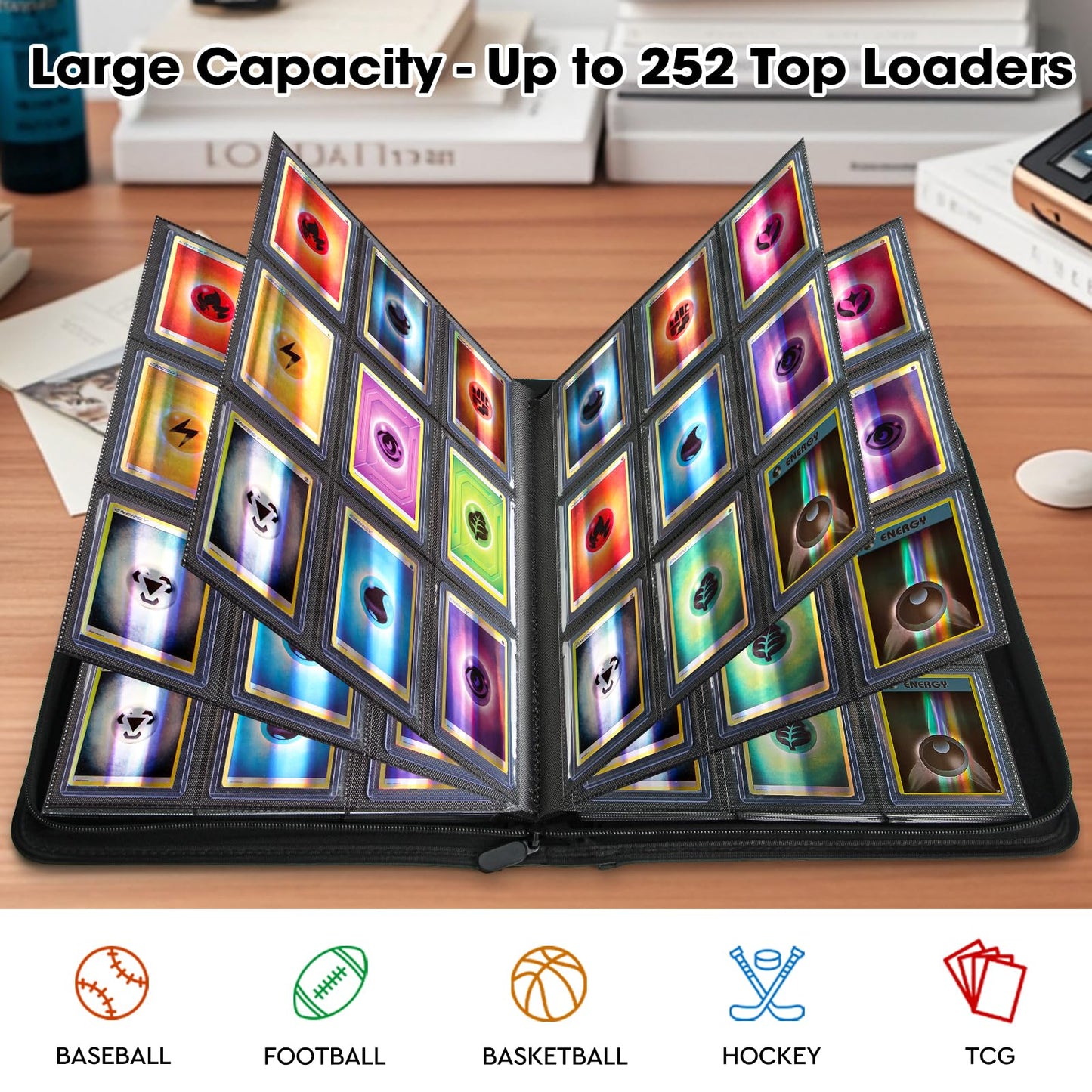 Old Canal Top Loader Binder, 4 Pockets Card Binder Holds 112 Top Loaders, Premium Trading Card Collection Holder, Top Loader Storage Album for TCG, Sports Cards, Black (FOR TOP LOADERS ONLY)